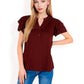 Ruffle Sleeve Henley Top with Button Front Detail