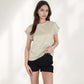Textured Short Sleeve Pullover Top with Rolled Cuffs and Subtle Geometric Pattern