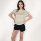 Textured Short Sleeve Pullover Top with Rolled Cuffs and Subtle Geometric Pattern