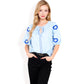 Floral Embroidered Blouse with Puff Sleeves and V-Neckline
