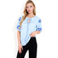 Floral Embroidered Blouse with Puff Sleeves and V-Neckline