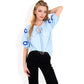 Floral Embroidered Blouse with Puff Sleeves and V-Neckline