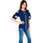 Floral Embroidered Blouse with Puff Sleeves and V-Neckline