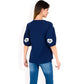 Floral Embroidered Blouse with Puff Sleeves and V-Neckline