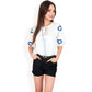 Floral Embroidered Blouse with Puff Sleeves and V-Neckline