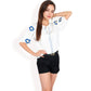 Floral Embroidered Blouse with Puff Sleeves and V-Neckline