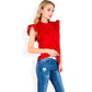Ruffled Sleeve Pleated Front Knit Top