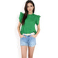 Ruffled Sleeve Pleated Front Knit Top