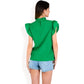 Ruffled Sleeve Pleated Front Knit Top