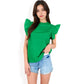 Ruffled Sleeve Pleated Front Knit Top