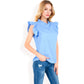 Ruffled Sleeve Pleated Front Knit Top