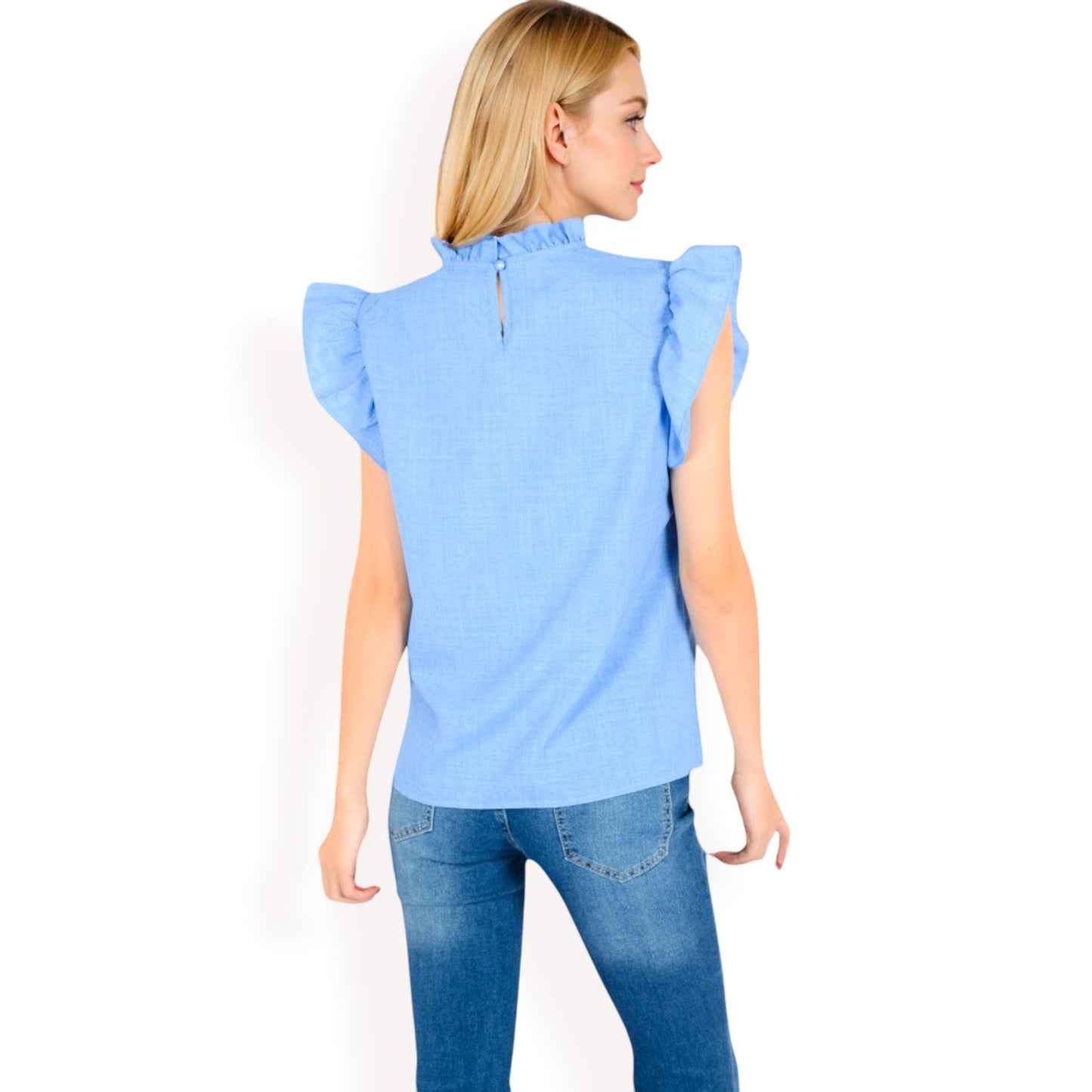 Ruffled Sleeve Pleated Front Knit Top