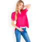 Puff Sleeve Blouse with Delicate Crochet Cuffs and V-Neckline