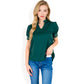 Puff Sleeve Blouse with Delicate Crochet Cuffs and V-Neckline