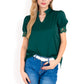 Puff Sleeve Blouse with Delicate Crochet Cuffs and V-Neckline