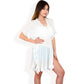 White Flutter Sleeve Dress with Crochet Trim V-Neck and Smocked Waist