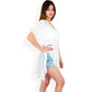 White Flutter Sleeve Dress with Crochet Trim V-Neck and Smocked Waist