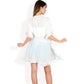 White Flutter Sleeve Dress with Crochet Trim V-Neck and Smocked Waist
