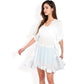 White Flutter Sleeve Dress with Crochet Trim V-Neck and Smocked Waist