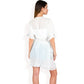 White Flutter Sleeve Dress with Crochet Trim V-Neck and Smocked Waist