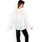 Embroidered Sheer Blouse with Scalloped Hem and Button-Up Design
