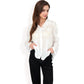 Embroidered Sheer Blouse with Scalloped Hem and Button-Up Design