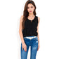 Sleeveless Blouse with Keyhole Neckline and Geometric Eyelet Design