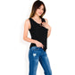 Sleeveless Blouse with Keyhole Neckline and Geometric Eyelet Design