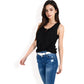 Sleeveless Blouse with Keyhole Neckline and Geometric Eyelet Design