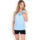 Sleeveless Blouse with Keyhole Neckline and Geometric Eyelet Design