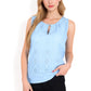 Sleeveless Blouse with Keyhole Neckline and Geometric Eyelet Design