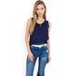 Sleeveless Blouse with Keyhole Neckline and Geometric Eyelet Design