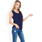 Sleeveless Blouse with Keyhole Neckline and Geometric Eyelet Design