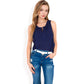 Sleeveless Blouse with Keyhole Neckline and Geometric Eyelet Design