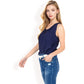 Sleeveless Blouse with Keyhole Neckline and Geometric Eyelet Design