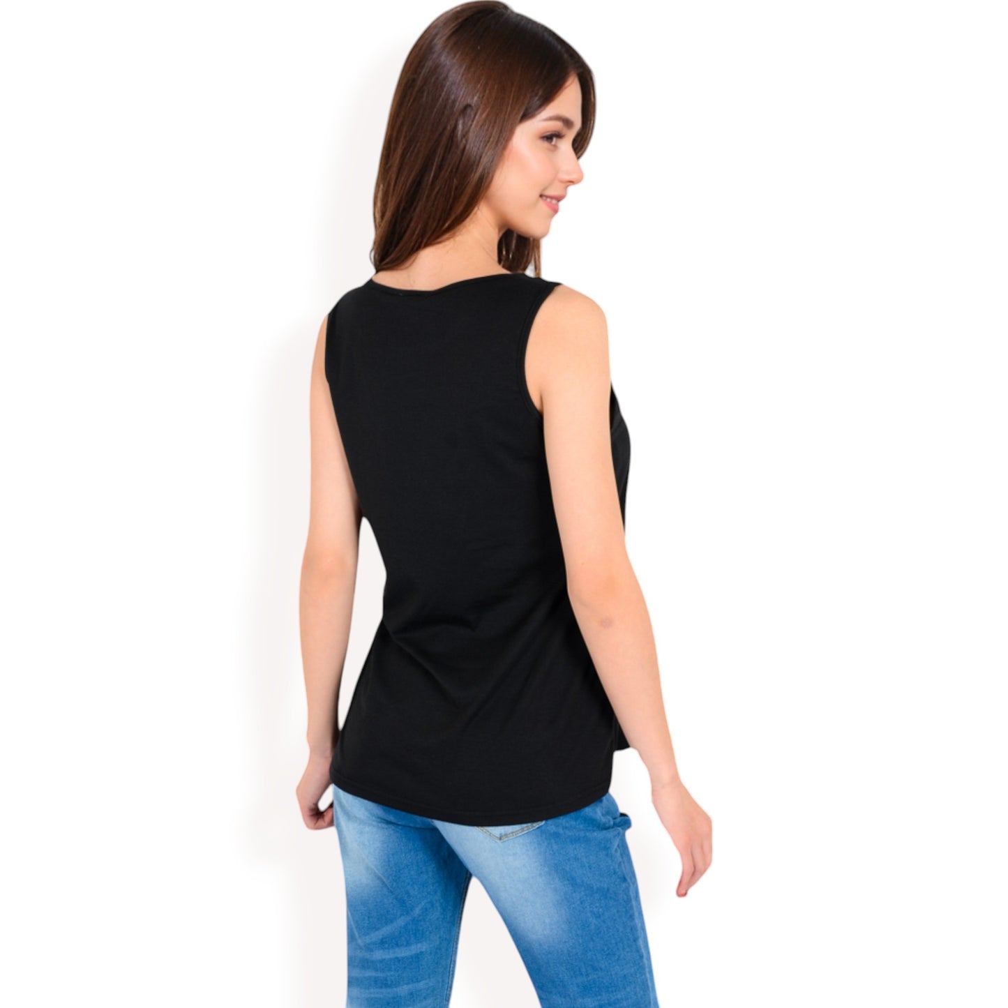 Sleeveless Tank Top with Pintuck Pleat Details and Soft Stretch Fabric