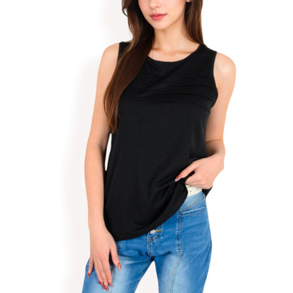 Sleeveless Tank Top with Pintuck Pleat Details and Soft Stretch Fabric
