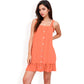 Ruffled Button-Down Mini Dress with Adjustable Straps and Textured Fabric