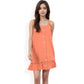 Ruffled Button-Down Mini Dress with Adjustable Straps and Textured Fabric