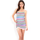 Knit Mini Dress with Adjustable Drawstring Ruched Side and Vibrant Striped Pattern