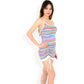 Knit Mini Dress with Adjustable Drawstring Ruched Side and Vibrant Striped Pattern