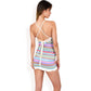 Knit Mini Dress with Adjustable Drawstring Ruched Side and Vibrant Striped Pattern