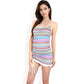 Knit Mini Dress with Adjustable Drawstring Ruched Side and Vibrant Striped Pattern