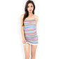 Knit Mini Dress with Adjustable Drawstring Ruched Side and Vibrant Striped Pattern