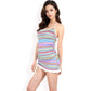 Knit Mini Dress with Adjustable Drawstring Ruched Side and Vibrant Striped Pattern