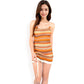 Knit Mini Dress with Adjustable Drawstring Ruched Side and Vibrant Striped Pattern