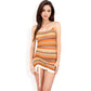 Knit Mini Dress with Adjustable Drawstring Ruched Side and Vibrant Striped Pattern