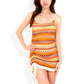 Knit Mini Dress with Adjustable Drawstring Ruched Side and Vibrant Striped Pattern