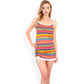 Knit Mini Dress with Adjustable Drawstring Ruched Side and Vibrant Striped Pattern