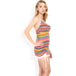 Knit Mini Dress with Adjustable Drawstring Ruched Side and Vibrant Striped Pattern